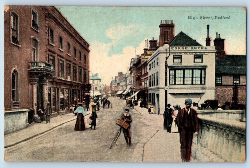 Bedfordshire England Postcard High Street Bedford 1907 Posted Antique