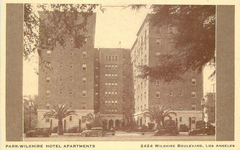 Autos Los Angeles California Park Wilshire Hotel Apartments 1920s Postcard 11688