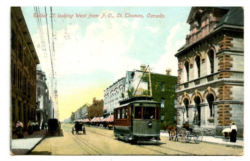 Canada - ON, St. Thomas. Talbot Street Looking West, Trolley