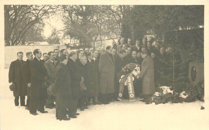 Social history funeral at the graveside of parents real photo postcard back note