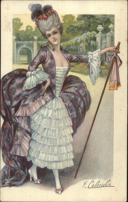 Colombo - Beautiful Victorian Woman Powdered Wig Walking Stick c1915 Postcard
