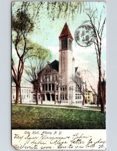 Albany New York, 1906 City Hall Building, Entrance, Street, Vintage Postcard