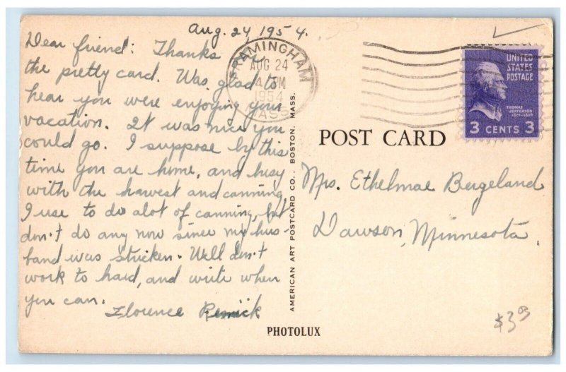 1954 Post Office Exterior Building Framingham Massachusetts MA Vintage Postcard