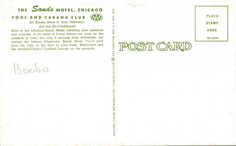 USA The Sand Motel Chicago Pool and Cabana Club Chrome Postcard 08.10