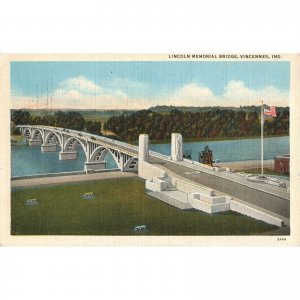 c.1936 Vincennes Indiana Lincoln Memorial Bridge Linen Postcard / 2T7-248