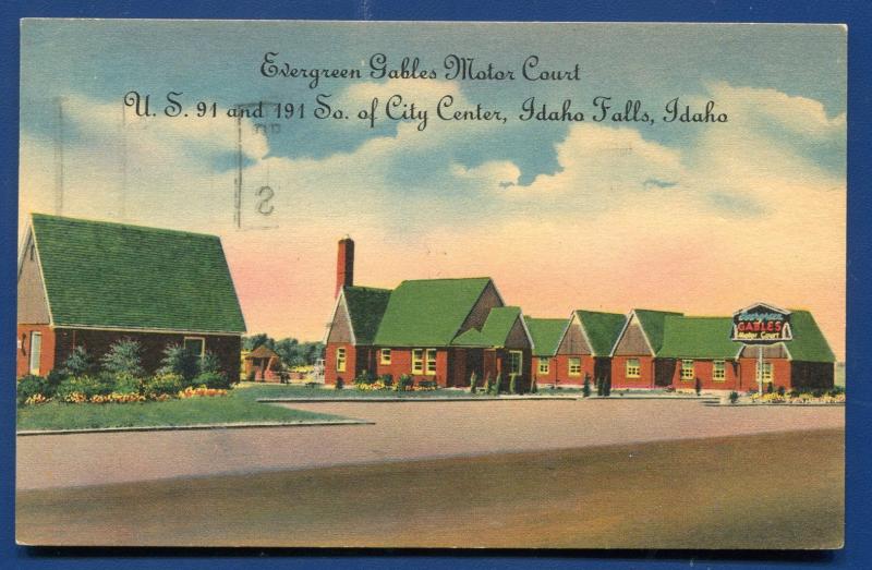 Evergreen Gables Motor Court idaho Falls Id linen postcard