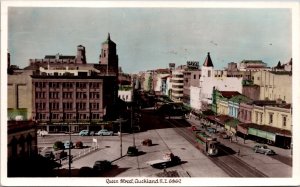 Hand Colored Real Photo Postcard Queen Street in Auckland, New Zealand