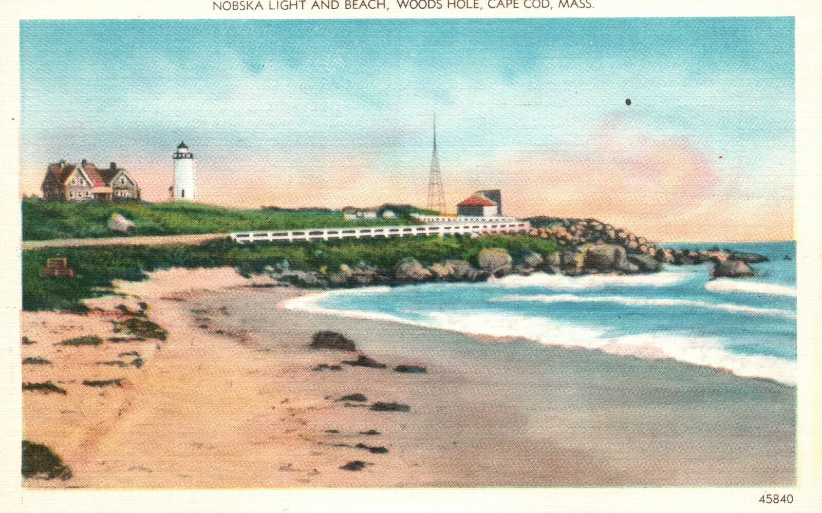 Vintage Postcard Nobska Sky Light And Beach Woods Hole Cape Cod