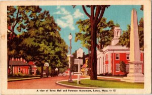 View of Town Hall and Paterson Monument, Lenox MA Vintage Postcard I24