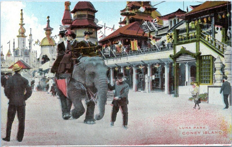 Luna Park Coney Island Elephant Ride Amusement Park New York 1910 Postcard MM