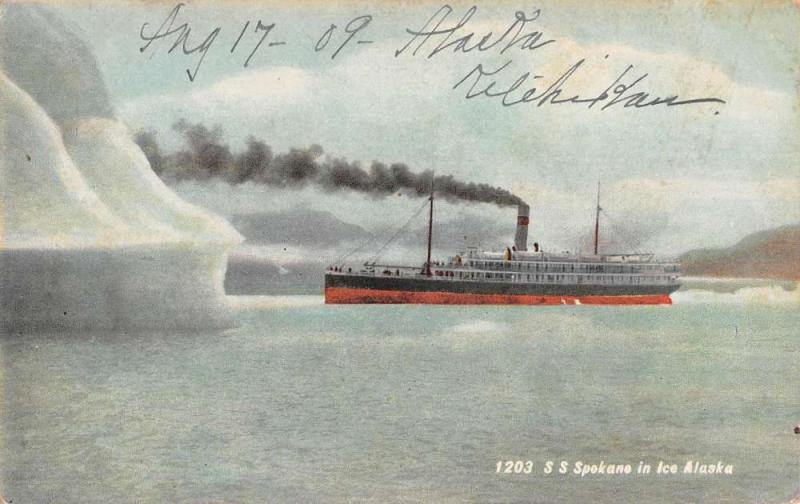 Alaska Ice Steamship Spokane Boat Antique Postcard K102705