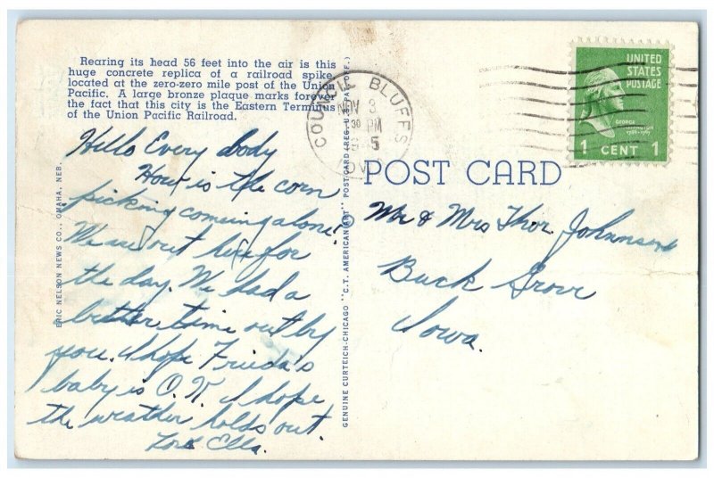 1945 Golden Spike Exterior Tower Council Bluffs Iowa IA Vintage Antique Postcard