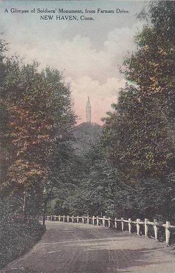 Connecticut New Haven A Glimpse Of Soldiers Monument From Farnam Drive Albertype