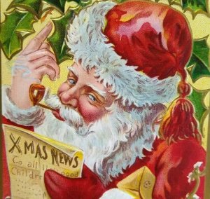 Santa Claus Christmas Postcard Newspaper Happy Hours St Nicholas Series 3 Pipe