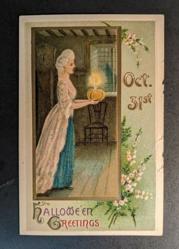 Mint Vintage Oct 31st Halloween Greetings Embossed Illustrated Postcard