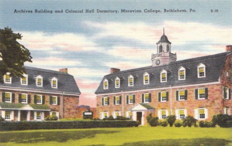 Postcard Archives Building Colonial Hall Dormitory Moravian College Bethlehem PA