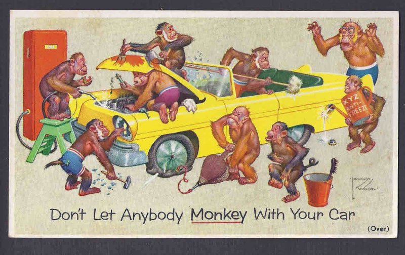 Ca 1940'S PRESTONE ANTI-FREEZE ADV W/MULTI COLORED MONKEYS ON REVERSE