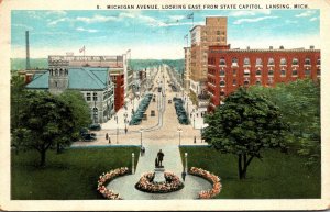 Michigan Lansing Michigan Avenue Looking East From State Capitol 1924 Curteich