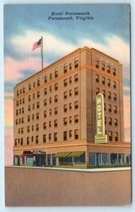 PORTSMOUTH, Virginia VA  Roadside HOTEL PORTSMOUTH ca 1940s Linen  Postcard