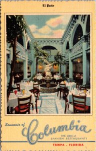 Linen Postcard El Patio at The Columbia Spanish Restaurant in Tampa, Florida