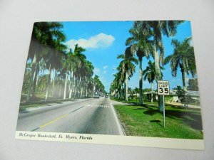 Vintage Florida Chrome Postcard Ft Myers Royal Palms Line McGregor Blvd