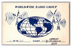Postcard QSL CB Ham Radio Amateur Card From Lakeside California 2-W-W-1453