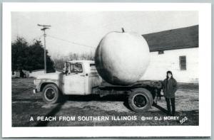 SOUTHERN ILLINOIS EXAGGERATED PEACH on TRUCK VINTAGE REAL PHOTO POSTCARD RPPC