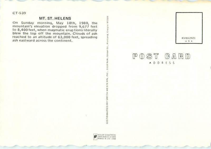 Volcanic Mt St Helens Spirit Lake May 18,1980 Disaster Postcard  # 7374