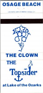 Matchbook Cover The Clown & The Topsider Lake of the Ozarks Osage Beach MO MB175
