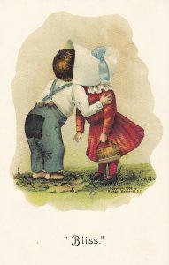 Bliss, Little Boy kissing girl wearing large bonnet, 1902