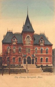 CITY LIBRARY SPRINGFIELD MASSACHUSETTS POSTCARD (c. 1910)