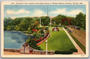 Warren Ohio 1940s Postcard 1940s Postcard Monument Park with First School