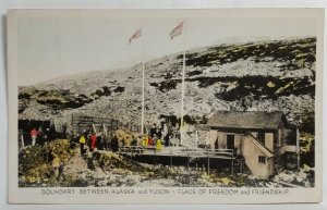 Boundary Between Alaska & Yukon Flags of Freedom / Friendship rppc Postcard S20