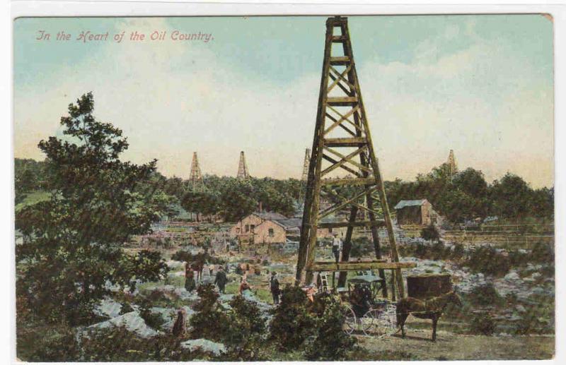 Oil Well In The Heart of Oil Country 1910c postcard