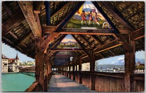 Luzern Kapellbrucke Lucerne Switzerland Covered Wooden Footbridge  Postcard
