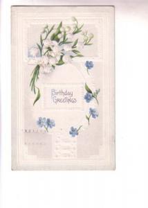 Embossed Birthday Greetings Blue and White Flowers, Used 1913in California