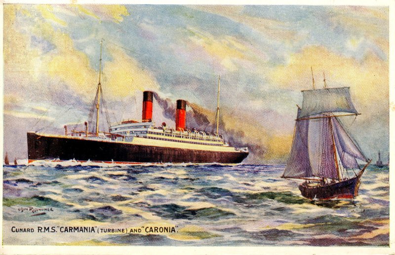 Cunard Line - RMS Carmania and Caronia. Artist: Rosenvinge  