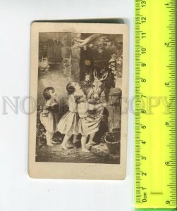 473988 children feed horses and donkeys Vintage CDV