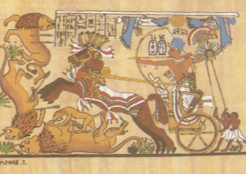 Tutankhamun Hunting The Lion 18th Dynasty Egyptian Postcard