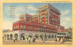 Atlantic City New Jersey Chalfonte Hotel, People, Flags 1944 Linen  Postcard