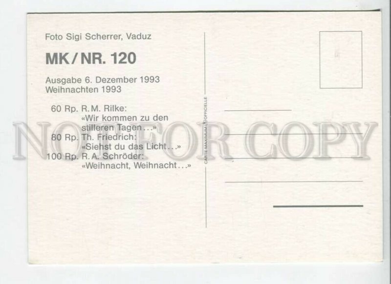 450354 Liechtenstein 1993 year First Day maximum card Christmas