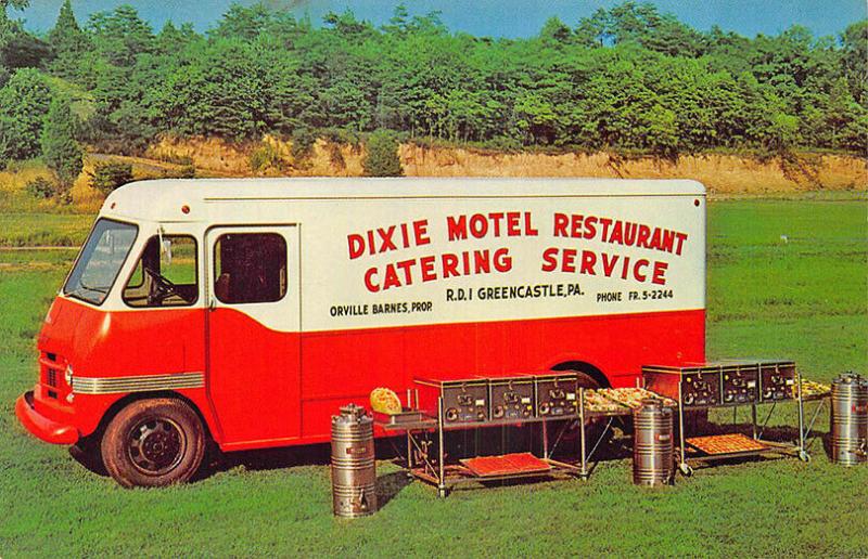 Greencastle PA Dixie Motel Restaurant Catering Service Truck Van Postcard