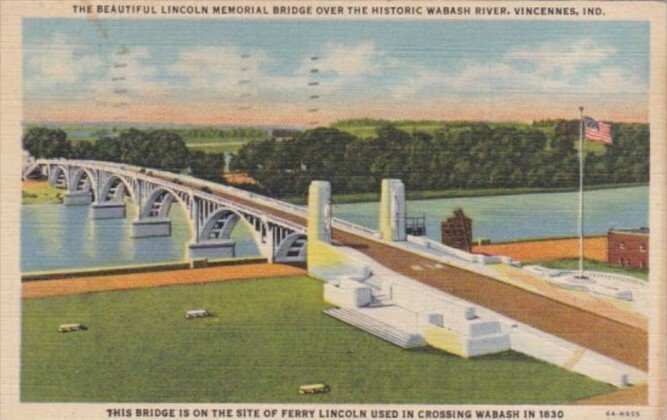 Indiana Vincennes Lincoln Memorial Bridge Over Wabash River 1947 Curteich