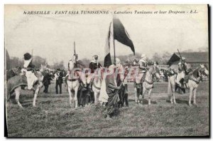 Old Postcard Militaria Marseille Fantasia Tunisian Cavaliers and their banner