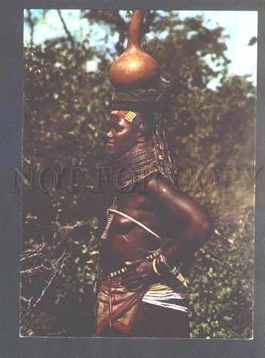 046353 Semi-Nude BLACK Woman w/ pot Old photo PC