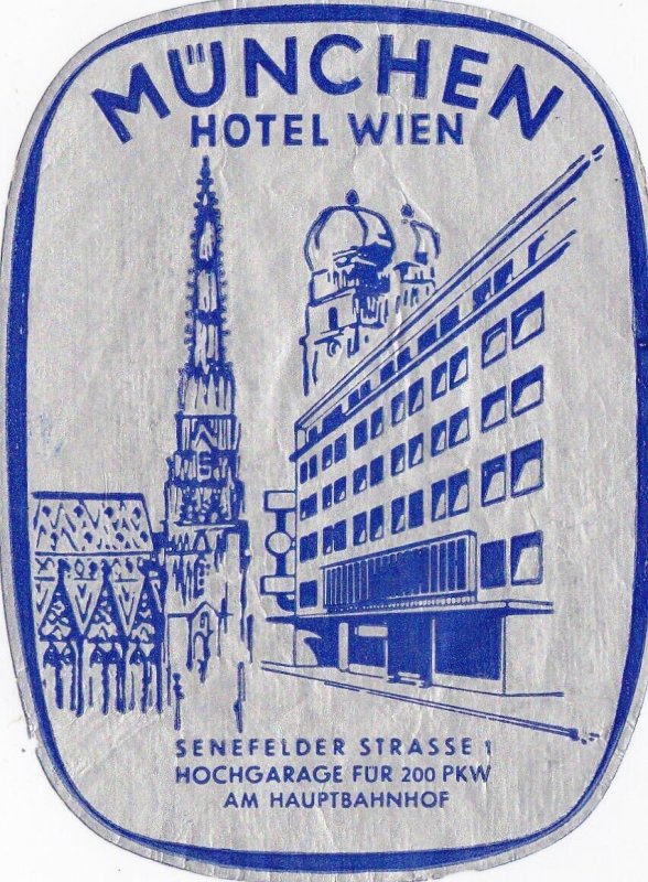 Germany Muenchen Hotel Wien Vintage Luggage Label lbl0474