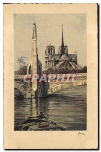 Postcard Old Paris Notre Dame Statue of Sainte Genevieve