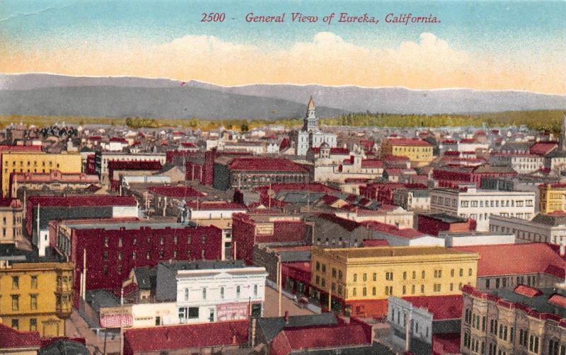 EUREKA, California  CA    BIRDSEYE VIEW OF DOWNTOWN AREA   ca1910's Postcard