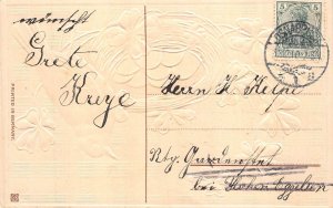 G008 New Year bird shamrock money luck embossed postcard