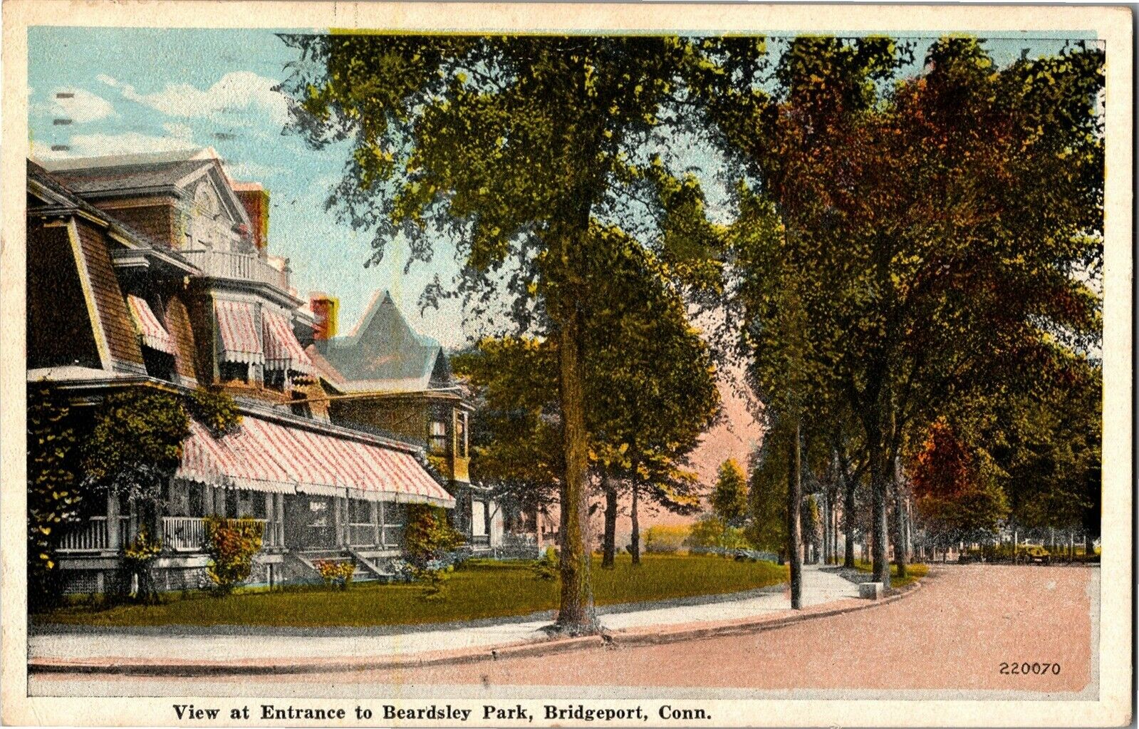 View of Entrance to Beardsley Park, Bridgeport CT c1921 Vintage